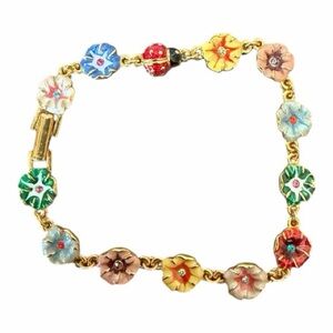 ✨ Vintage Joan Rivers Enamel Flower Bracelet | Signed | Gold Tone Multicolor ✨